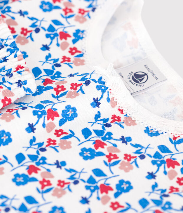 Pyjama short tr&egrave;s ajust&eacute; enfant en coton fleuri blanc/multicouleur