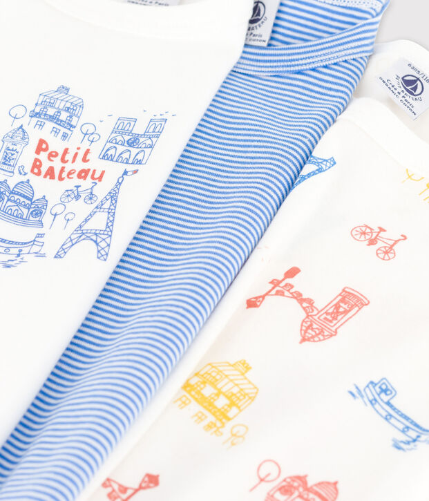 Lot de 3 t-shirts manches courtes Paris petit gar&ccedil;on en coton multicouleur