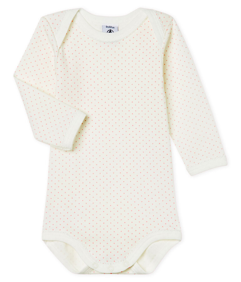 Body manches longues b&eacute;b&eacute; fille blanc MARSHMALLOW/rose CHARME