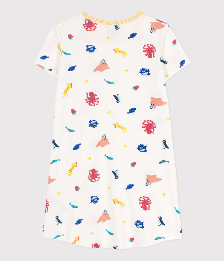 Chemise de nuit phosphorescente en coton petite fille blanc MARSHMALLOW/blanc MULTICO