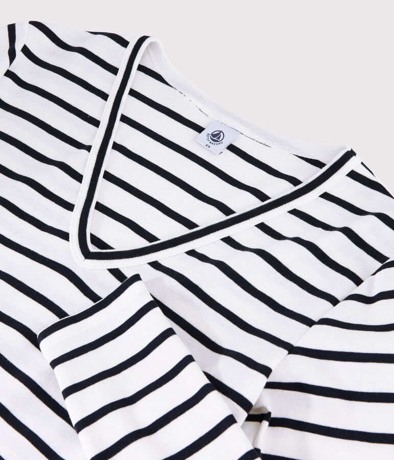 T-shirt col V iconique en coton Femme blanc MARSHMALLOW/bleu SMOKING