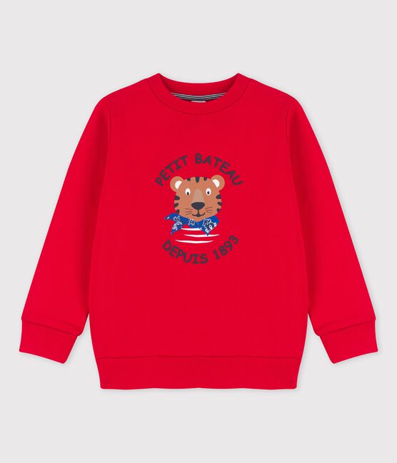 Sweatshirt enfant en molleton gratté rouge TERKUIT