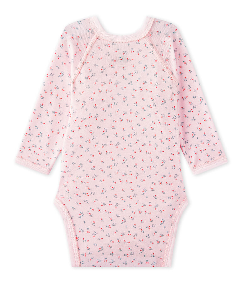 Body naissance fille manches longues imprim&eacute; rose VIENNE/blanc MULTICO