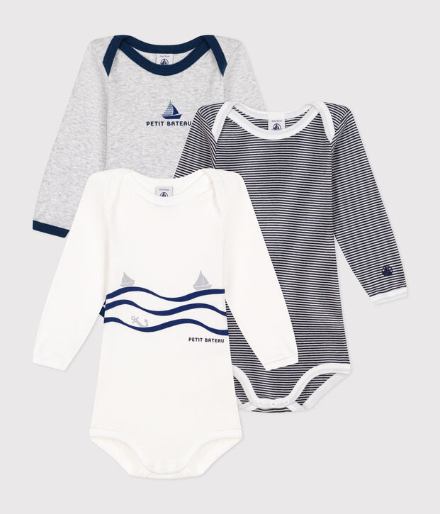 Lot de 3 bodies manches longues en coton b&eacute;b&eacute; multicouleur