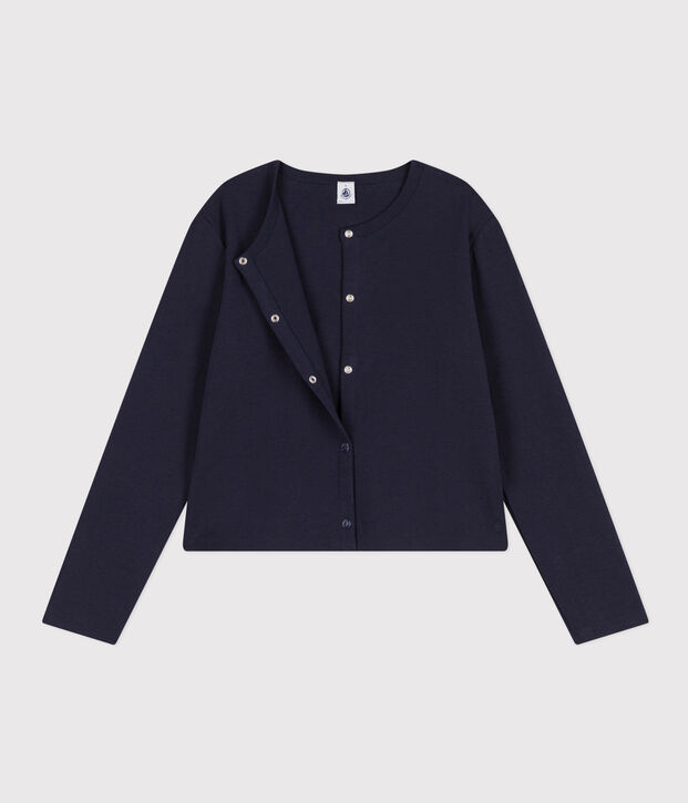 Cardigan &agrave; pressions en coton Femme bleu marine