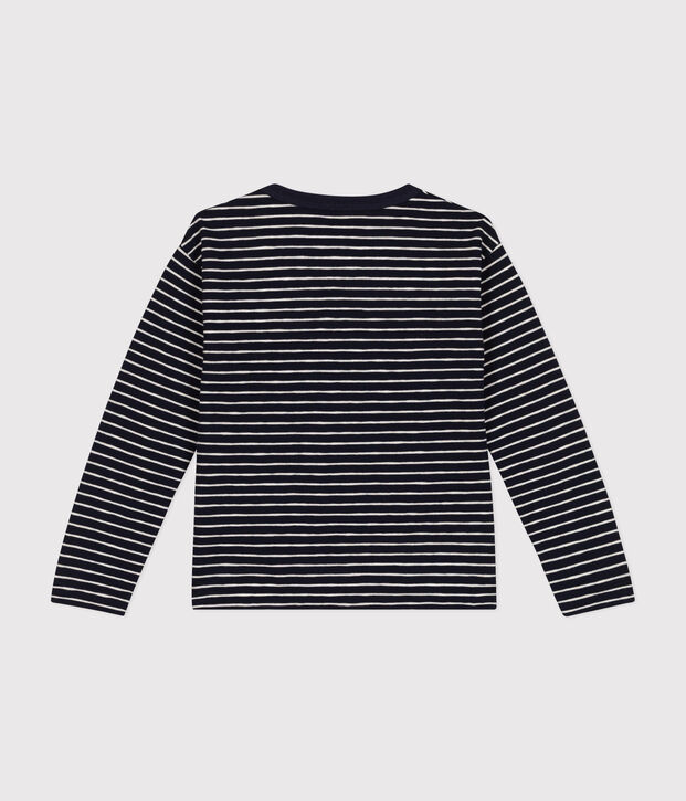 Tee-shirt manches longues en jersey flamm&eacute; enfant gar&ccedil;on bleu/beige
