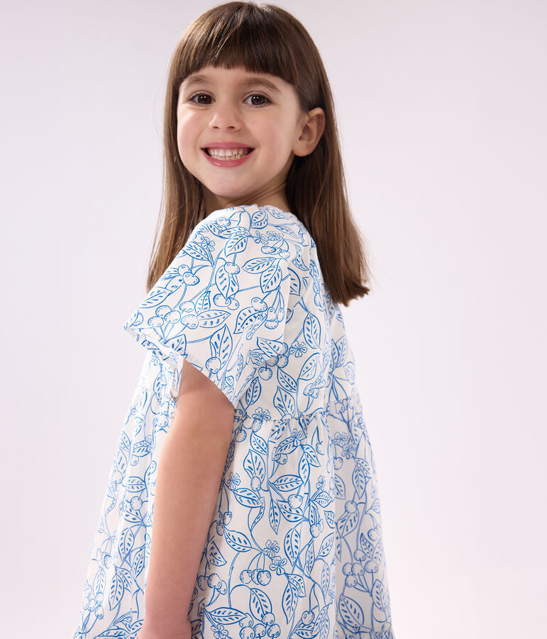 Robe enfant en coton manches courtes imprim&eacute; bleu MARSHMALLOW/ PORCELANA