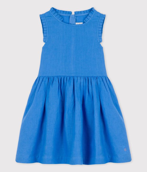 Robe sans manche en lin enfant fille bleu