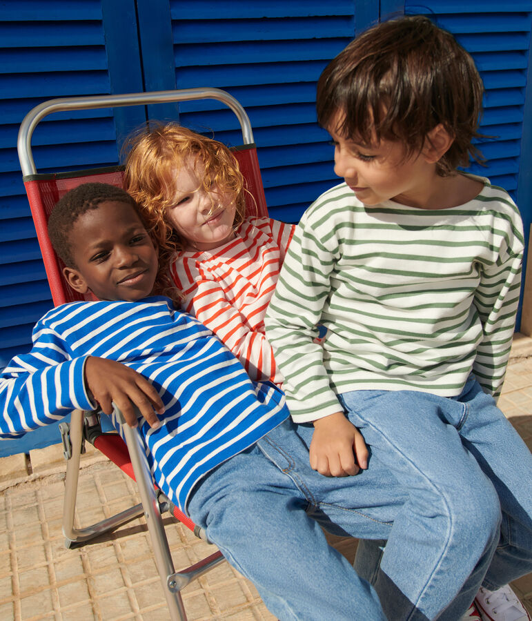 Marini&egrave;re enfant mixte en coton manches longues bleu PERSE/blanc MARSHMALLOW