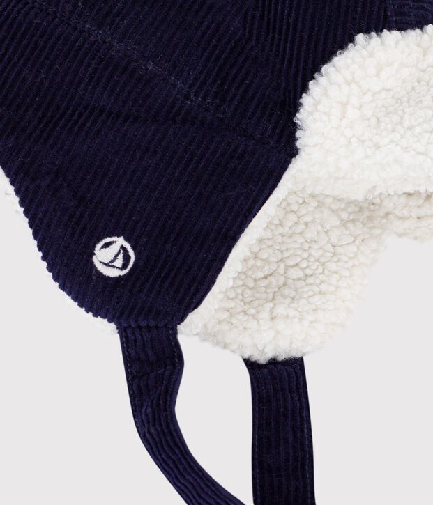 Chapka b&eacute;b&eacute; en velours doubl&eacute; sherpa bleu marine