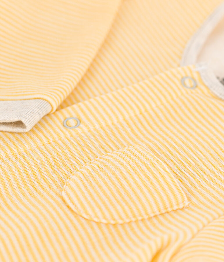 Combinaison longue ray&eacute;e b&eacute;b&eacute; en laine et coton biologique jaune OCRE/blanc MARSHMALLOW