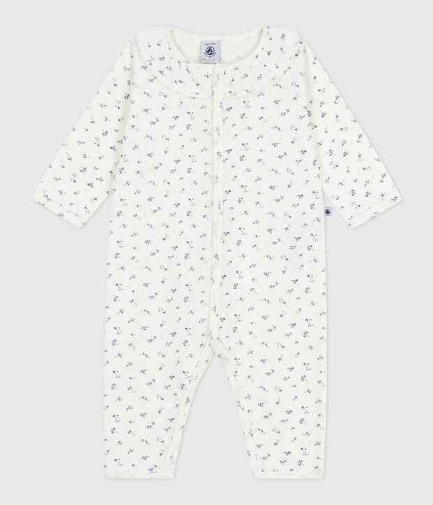Pyjama b&eacute;b&eacute; en coton ajour&eacute; sans pieds avec col imprim&eacute; fleuri blanc/multicouleur