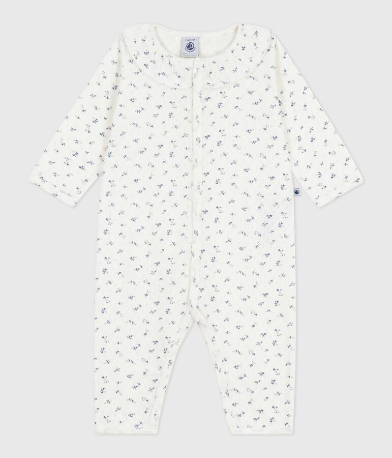 Pyjama b&eacute;b&eacute; en coton ajour&eacute; sans pieds avec col imprim&eacute; fleuri blanc MARSHMALLOW/blanc MULTICO