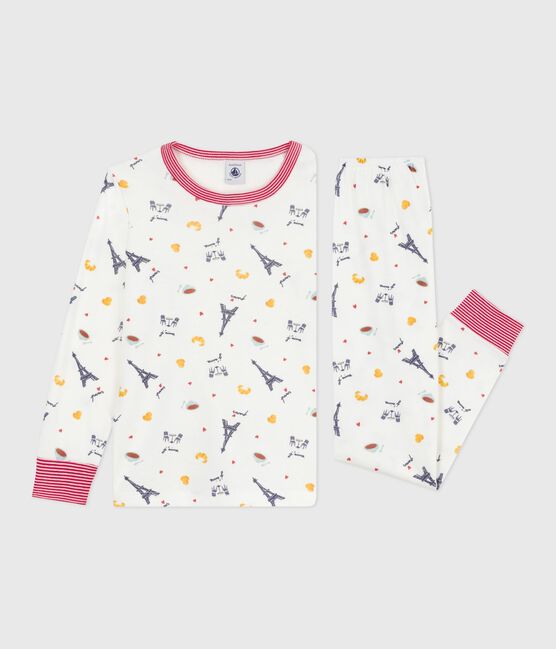 Pyjama enfant en coton imprimé Paris blanc MARSHMALLOW/blanc MULTICO