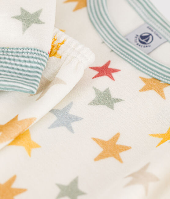 Pyjama en velours imprimé étoiles enfant blanc MARSHMALLOW/blanc MULTICO