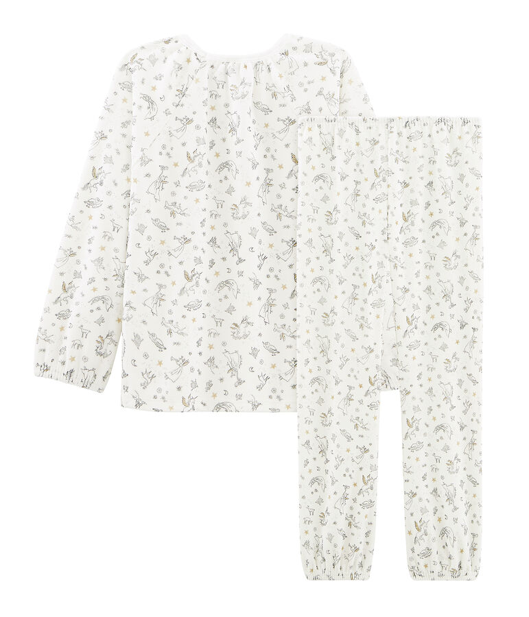 Pyjama petite fille en velours blanc/multicouleur
