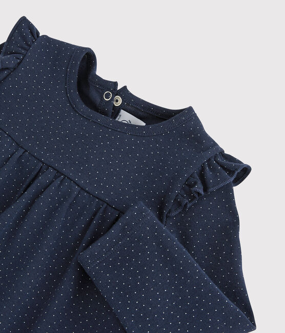 Blouse en coton bébé. bleu SMOKING/blanc MARSHMALLOW