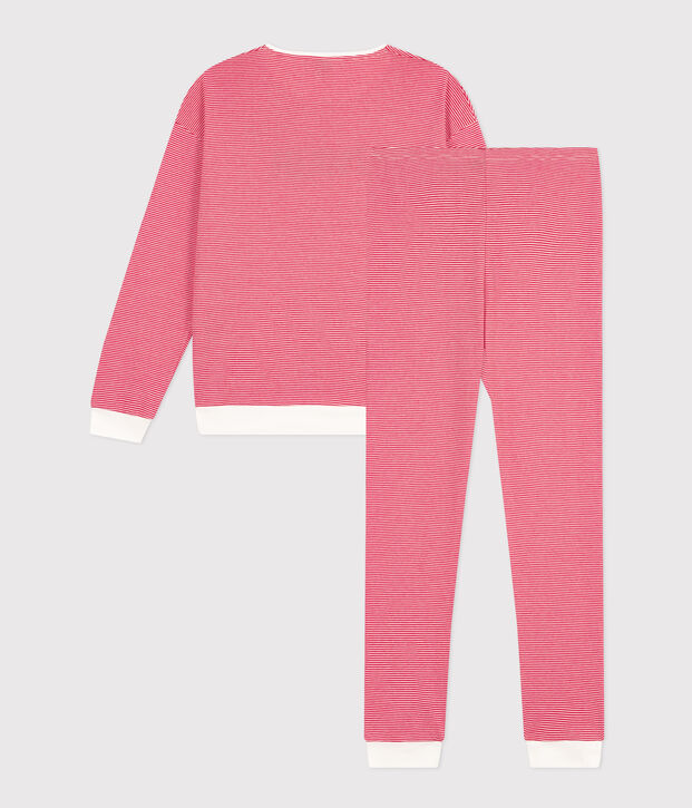 Pyjama ray&eacute; en coton femme rouge/blanc