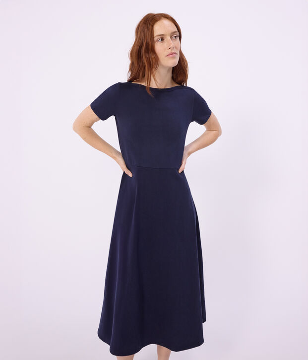 Robe longue femme en coton bleu marine