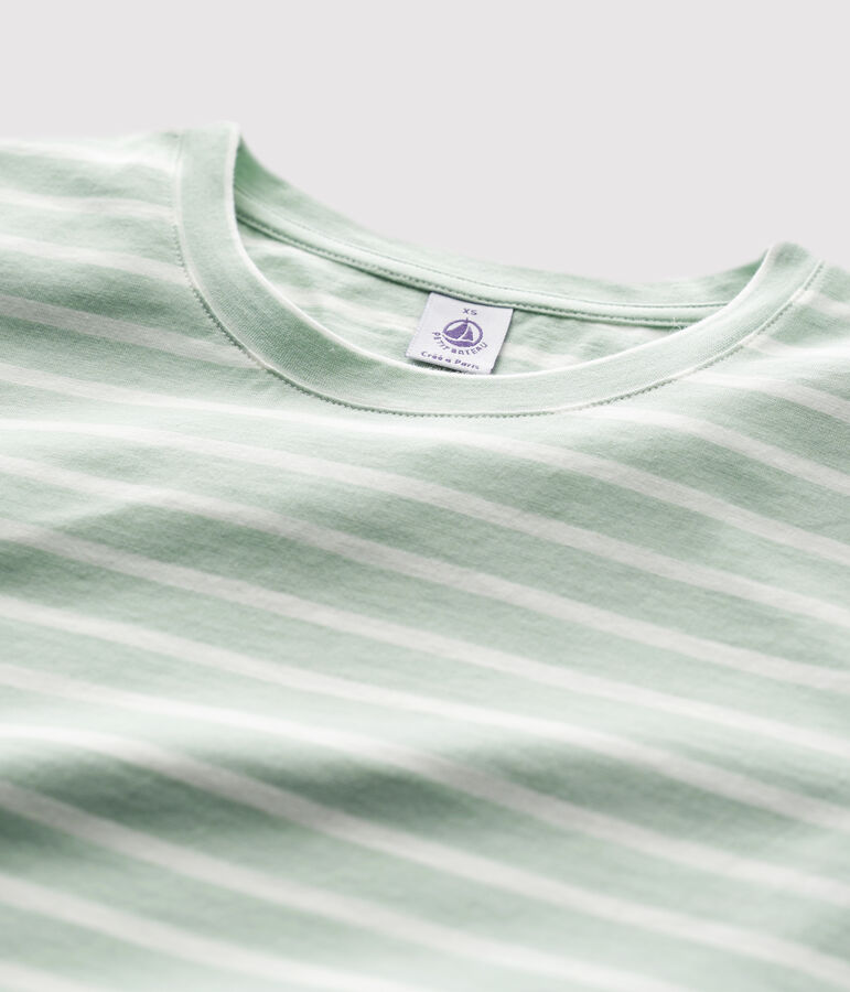 Tee-shirt LE DROIT col rond en coton bio Femme vert HERBIER/ MARSHMALLOW