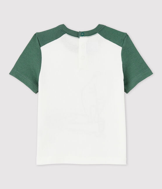 Tee-shirt manches courtes en coton bébé garçon blanc MARSHMALLOW/vert VALLEE