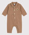 Combinaison longue bébé en coton uni, style pompiste beige ROCHE CLAIR