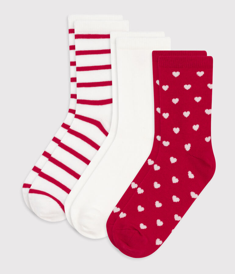 3 paires de chaussettes enfant en coton imprim&eacute; c&oelig;urs variante 1