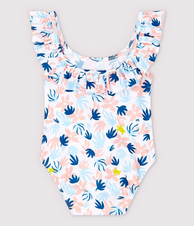 Maillot de bain 1 pi&egrave;ce &eacute;coresponsable b&eacute;b&eacute; fille blanc/multicouleur