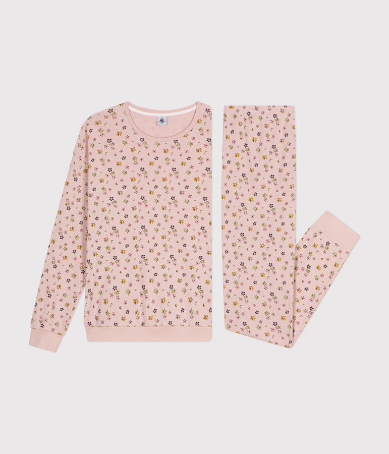 Pyjama en coton imprim&eacute; floral femme rose SALINE/blanc MULTICO