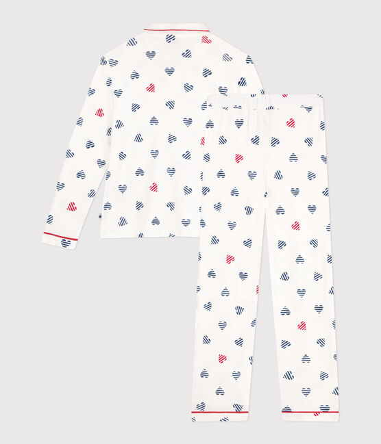 Pyjama femme en coton boutonné imprimé cœurs blanc MARSHMALLOW/blanc MULTICO