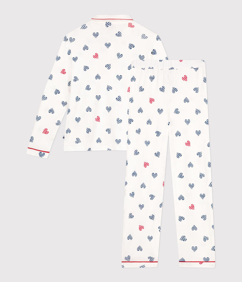 Pyjama femme en coton boutonn&eacute; imprim&eacute; c&oelig;urs blanc MARSHMALLOW/blanc MULTICO