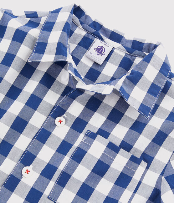 Pyjama à carreaux petit garçon en twill bleu MEDIEVAL/blanc MARSHMALLOW