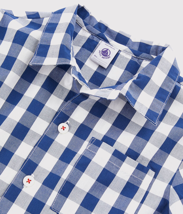 Pyjama &agrave; carreaux petit gar&ccedil;on en twill bleu/blanc