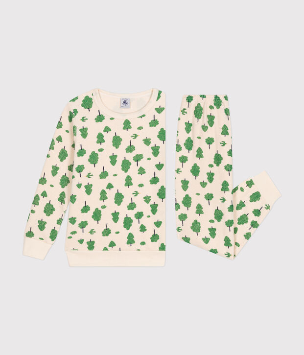 Pyjama en bouclette &eacute;ponge gratt&eacute;e imprim&eacute;e arbres enfant &eacute;cru/multicouleur