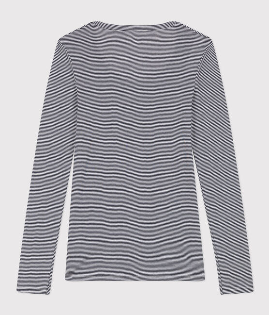 Tee shirt seconde peau en coton léger rayé Femme bleu SMOKING/blanc MARSHMALLOW