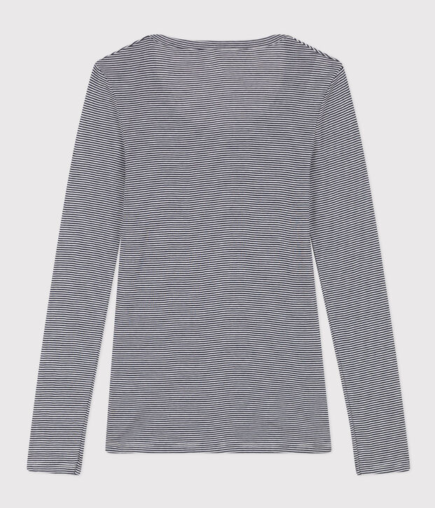 Tee shirt seconde peau en coton l&eacute;ger ray&eacute; Femme bleu/blanc