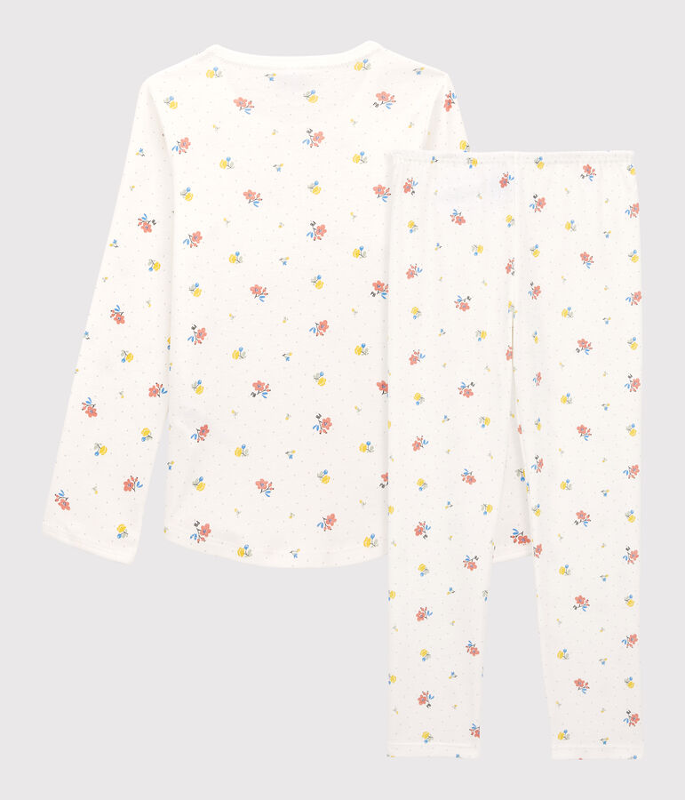 Pyjama fleurs petite fille en coton blanc MARSHMALLOW/blanc MULTICO