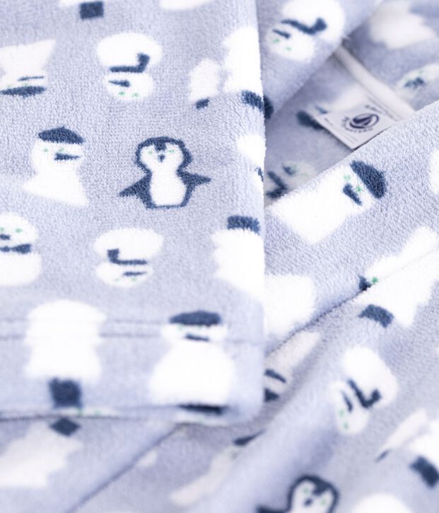 Robe de chambre enfant en polaire imprim&eacute;e bleu/multicouleur