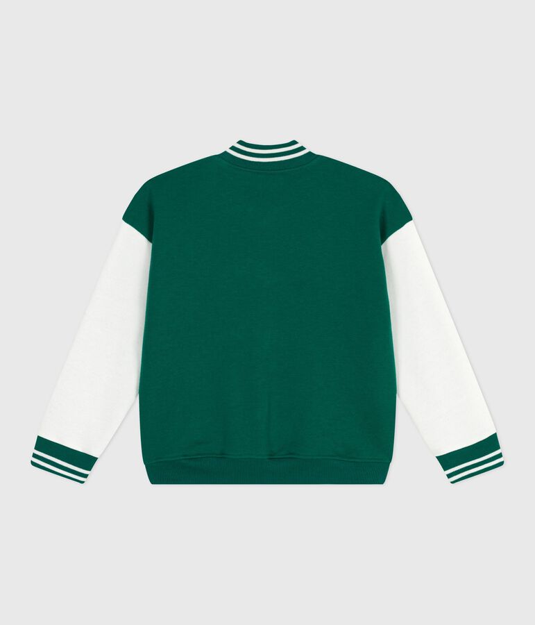 Veste teddy enfant en coton uni vert EVERGREEN/ MILK