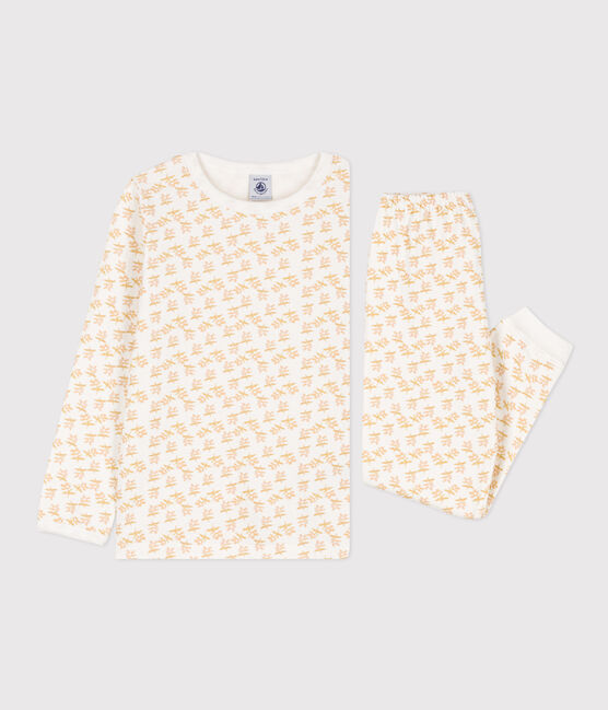 Pyjama fleur petite fille en tubique blanc MARSHMALLOW/blanc MULTICO