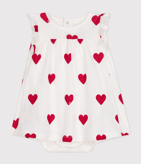 Robe body imprimée coeur en coton bio bébé blanc MARSHMALLOW/rouge TERKUIT