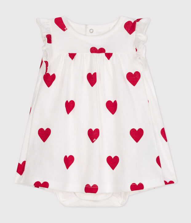 Robe body imprim&eacute;e coeur en coton bio b&eacute;b&eacute; blanc/rouge