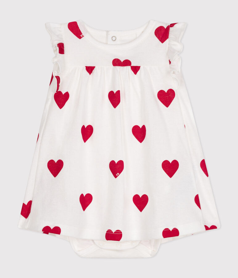 Robe body imprim&eacute;e coeur en coton bio b&eacute;b&eacute; blanc MARSHMALLOW/rouge TERKUIT
