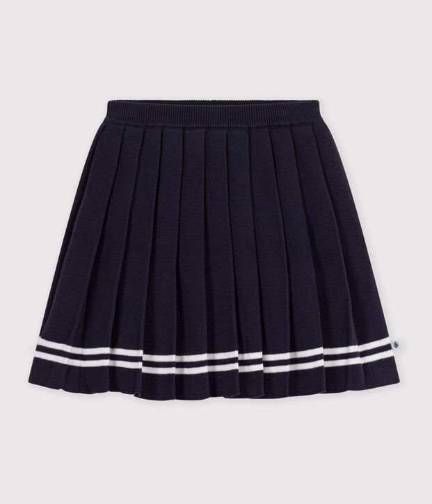 Jupe pliss&eacute;e courte enfant en maille de coton unie bleu marine