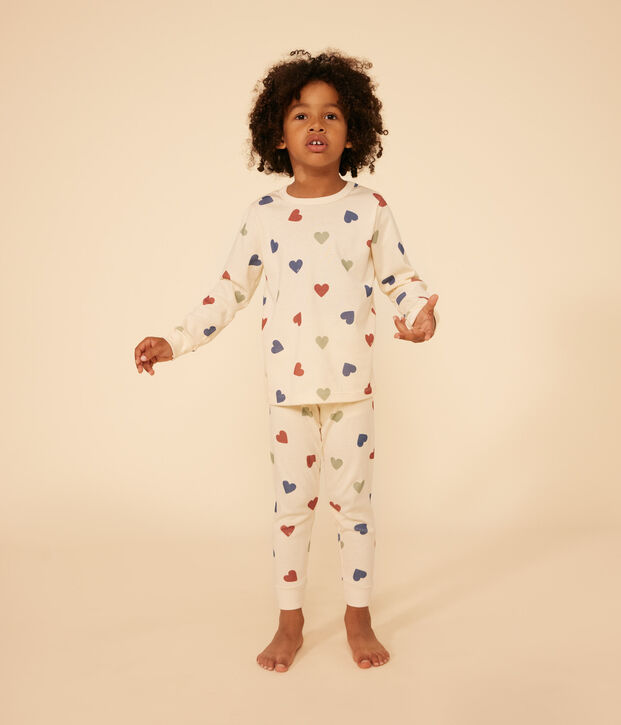 Pyjama imprim&eacute; en coton motif c&oelig;ur enfant &eacute;cru/multicouleur