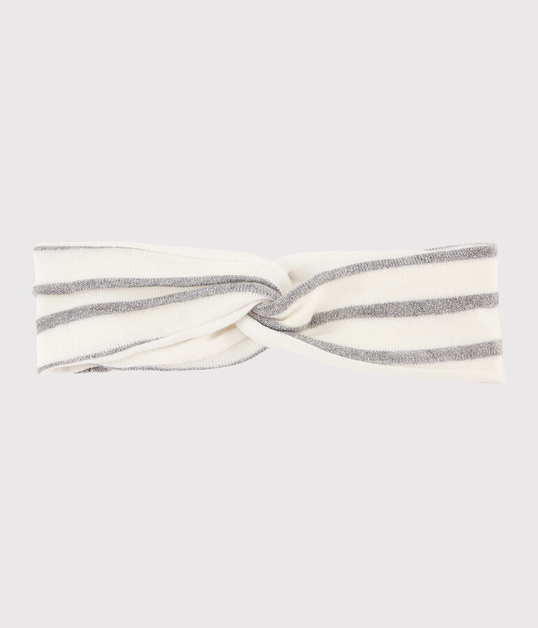 Bandeau &agrave; rayures b&eacute;b&eacute; fille blanc/gris