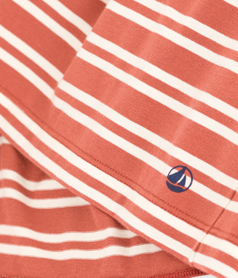 Robe ray&eacute;e manches courtes en coton enfant fille marron/&eacute;cru