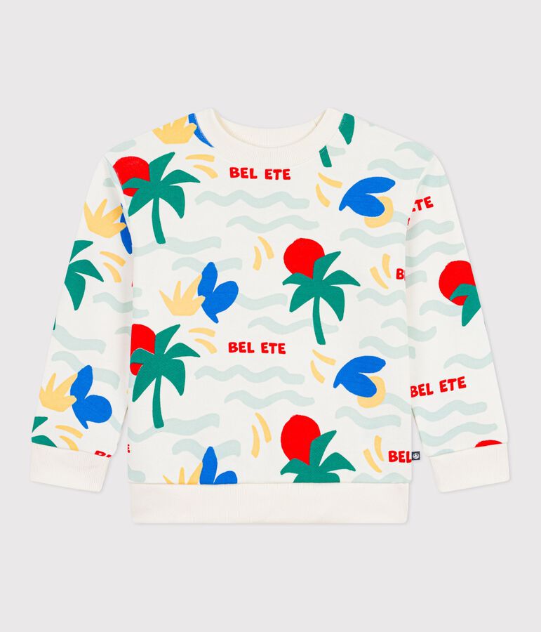 Sweatshirt enfant en coton imprim&eacute; &eacute;cru/multicouleur