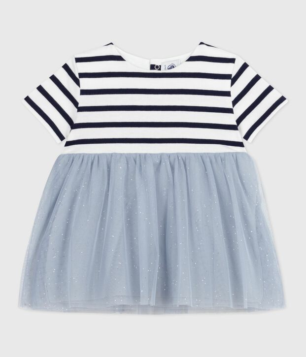 Robe b&eacute;b&eacute; bi-mati&egrave;re manches courtes bleu/multicouleur
