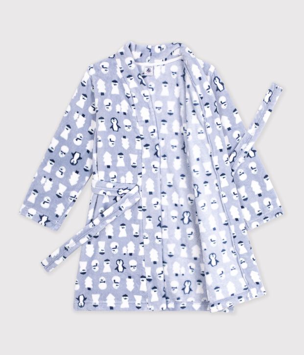 Robe de chambre enfant en polaire imprim&eacute;e bleu/multicouleur